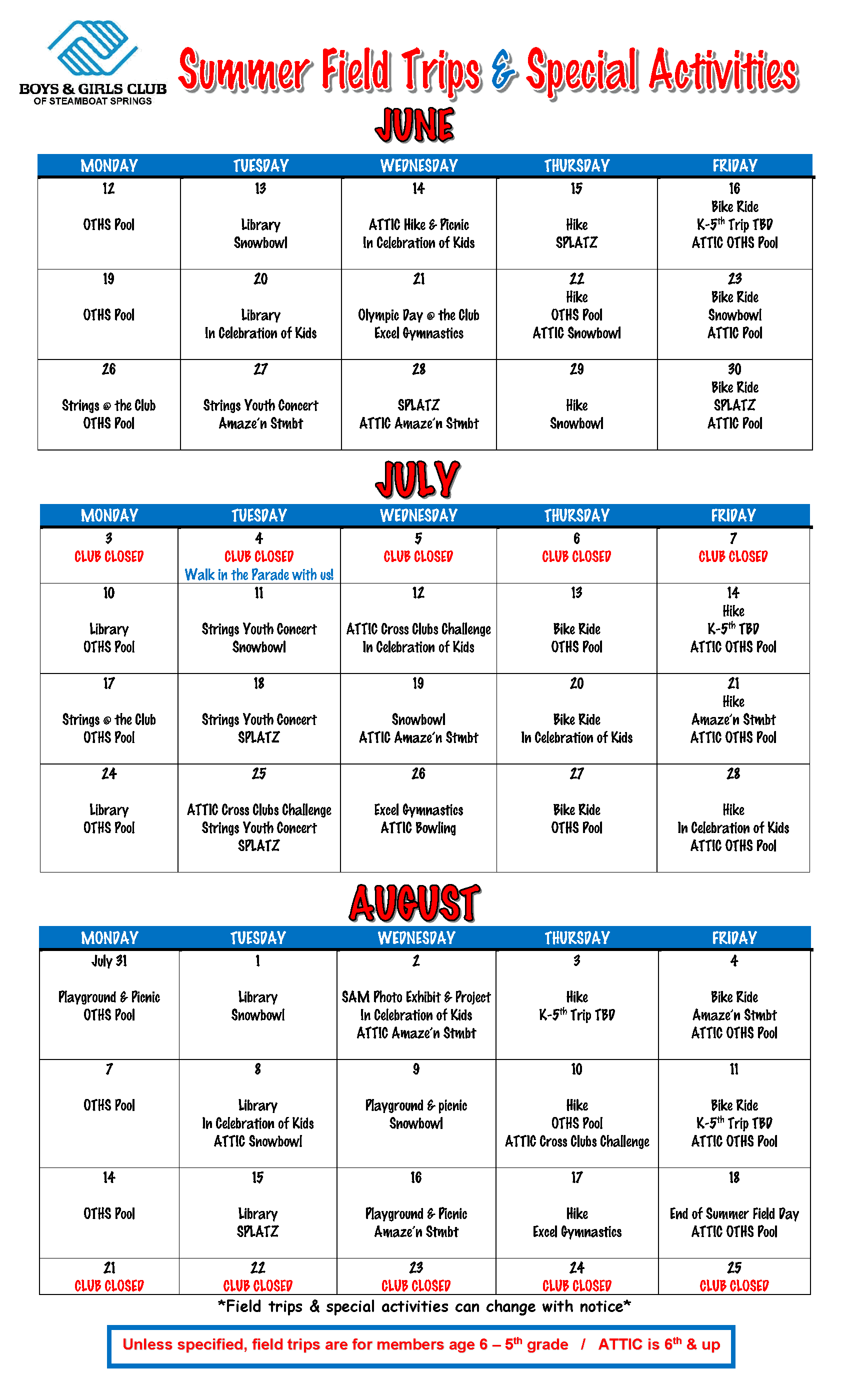 Steamboat Calendar BGCNWC